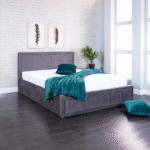 Plush Black Ottoman Gas Lift Fabric Storage Bed