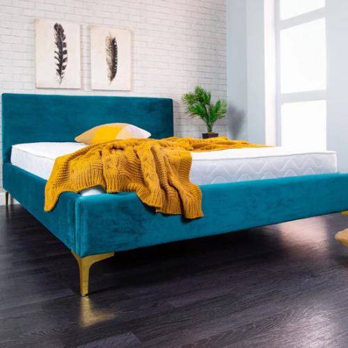 New Modern Italian Teal Fabric Bed Frame