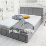 Plush Black Ottoman Gas Lift Fabric Storage Bed - Image 2