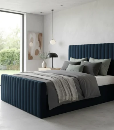 blue bed and mattress narrow line