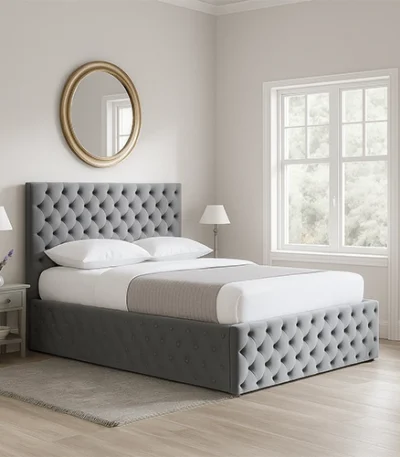 Bed with Velvet Fabric and Mattress