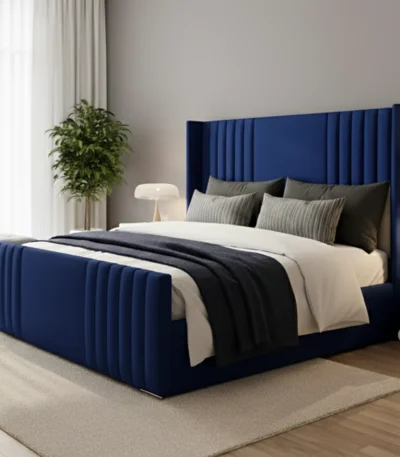blue upholstery bed