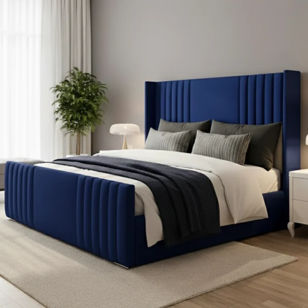blue upholstery bed