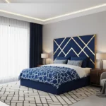beds and mattress with gold strips blue