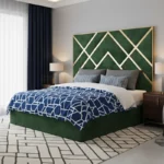 green beds and mattress with gold strips