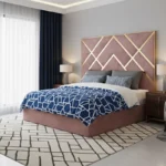 pink beds and mattress with gold strips