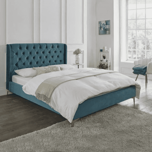 Valentina Plush Blue Teal Upholstered Bed Frame - Image 1
