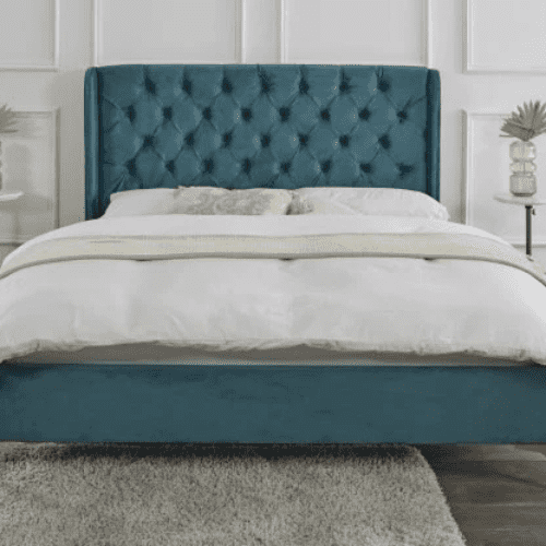 Valentina Plush Blue Teal Upholstered Bed Frame - Image 2