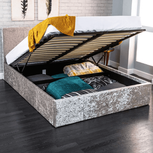 Silver Ottoman Gas Lift Storage Fabric Bed - Image 2