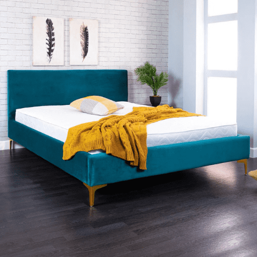 Stunning New Modern Italian Teal Fabric Bed Frame - Image 2