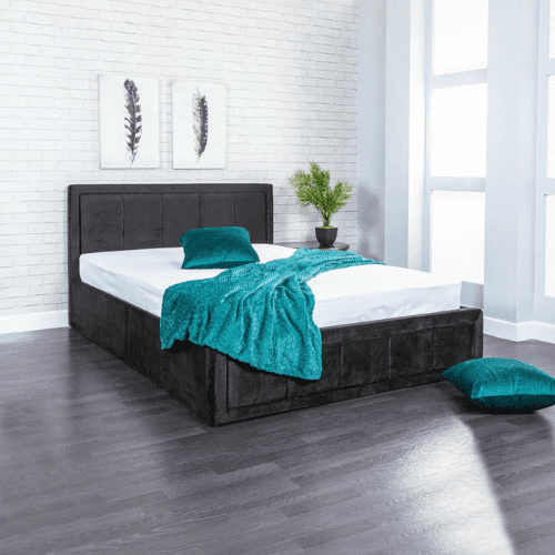 Plush Black Ottoman Gas Lift Fabric Storage Bed - Image 3